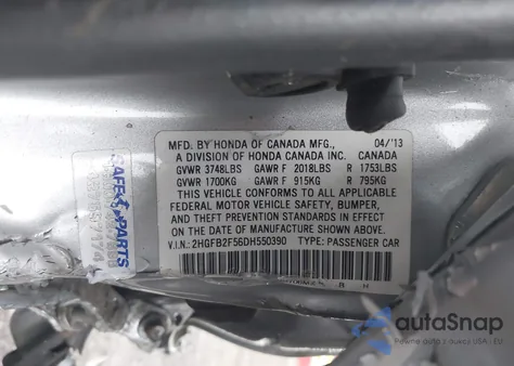 2013 Honda Civic Lx from USA, damaged, VIN 2HGFB2F56DH550390